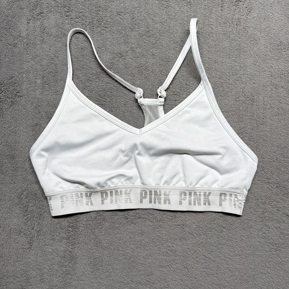 Victorias Secret Sports Bra Large White Ultimate Lightly Lined Active - READ